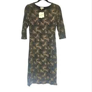 NWT - Olivia Matthews - Black and Gold Celestial Sparkle Midi Dress - Size Small